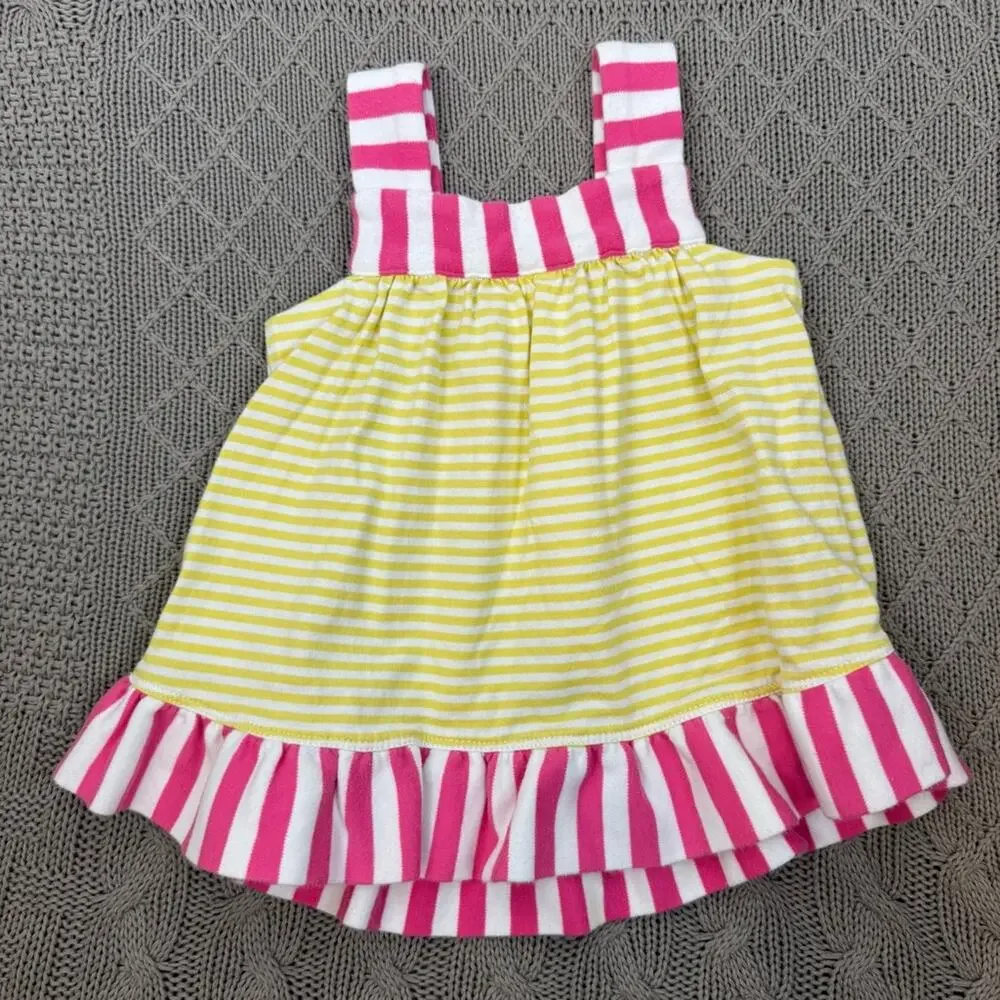 Hanna Andersson Sunny Dress Sunshower ~ Pink and Yellow Striped Dress ~ 3/6M